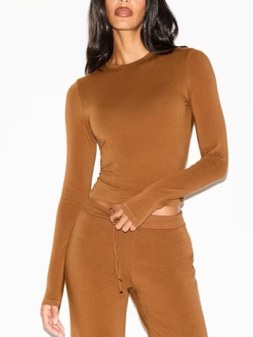 NWT SKIMS Cotton Jersey Long Sleeve T-Shirt Chai Brown Size Small